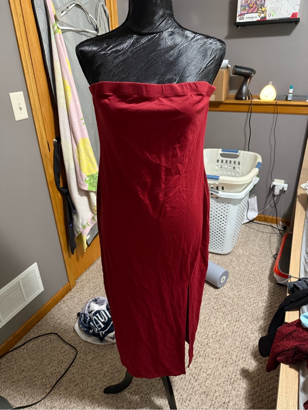 Forever 21 Strapless Midi Dress in Wine Red